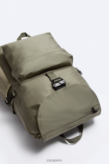 Zara hombres mochila de lona exploradora BDP8J1318 accesorios verde caqui