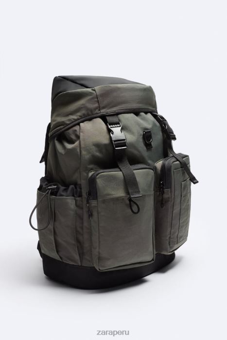 Zara hombres mochila exploradora técnica BDP8J1286 accesorios verde caqui