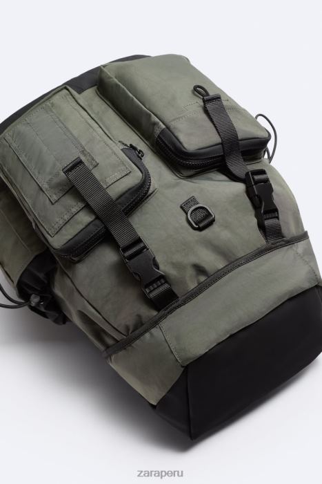 Zara hombres mochila exploradora técnica BDP8J1286 accesorios verde caqui