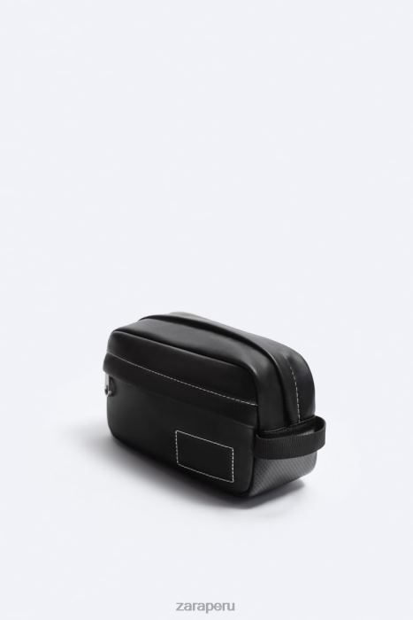 Zara hombres neceser con pespuntes BDP8J1321 accesorios negro