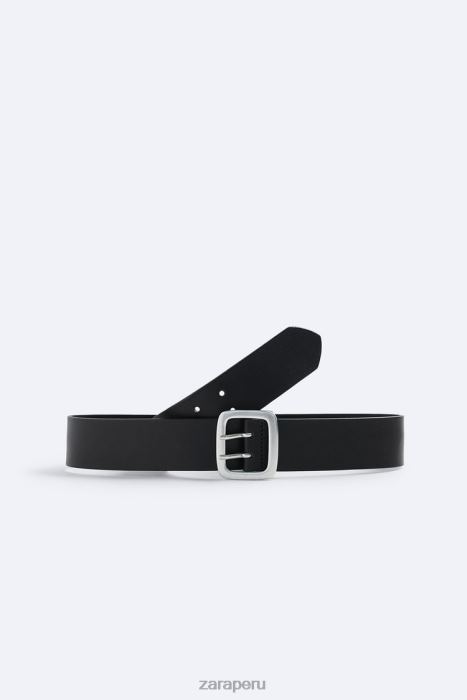 Zara hombres cinturón ancho de cuero BDP8J1452 accesorios negro