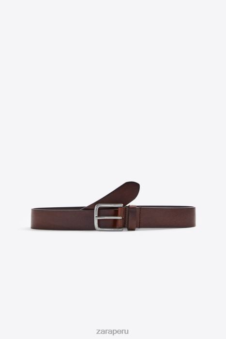 Zara hombres cinturón de cuero básico BDP8J1453 accesorios marrón