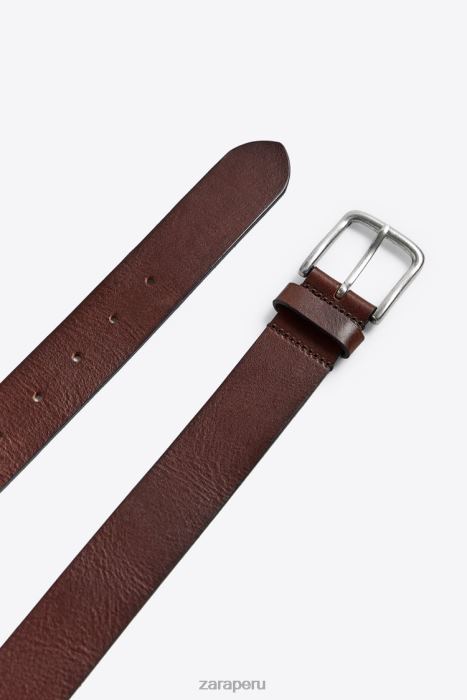 Zara hombres cinturón de cuero básico BDP8J1453 accesorios marrón
