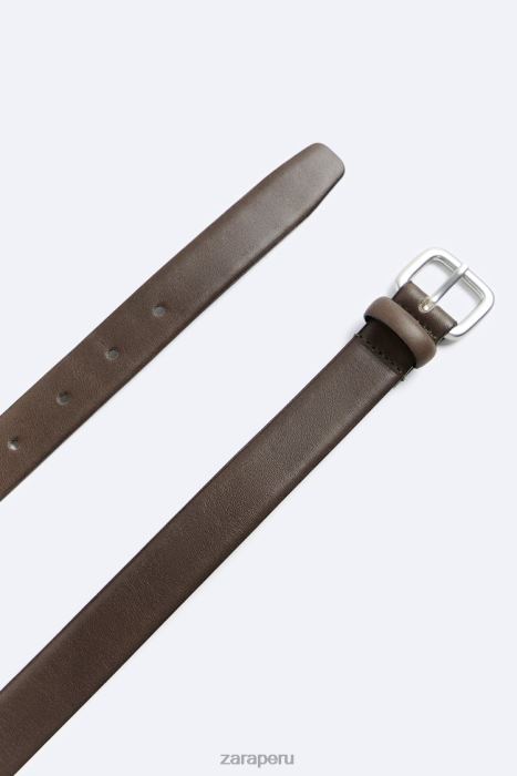 Zara hombres cinturón de cuero estrecho BDP8J1457 accesorios gris topo