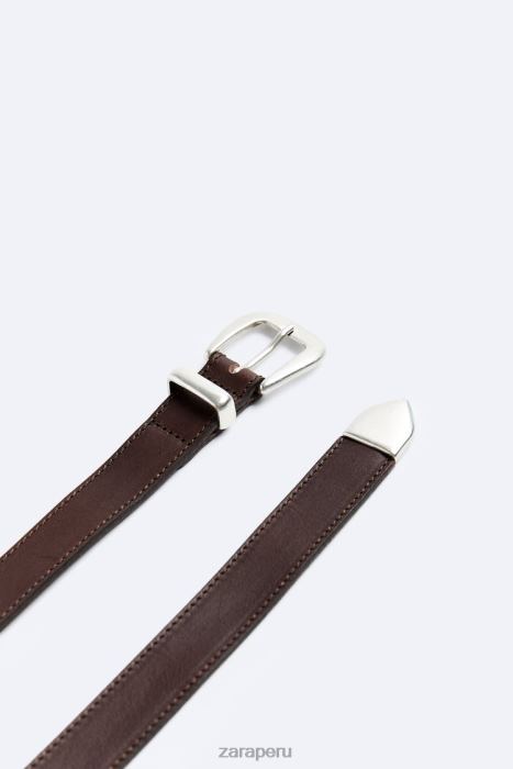 Zara hombres cinturón de cuero estrecho BDP8J1467 accesorios marrón