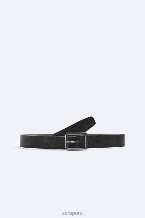 Zara hombres cinturón de piel con efecto lavado BDP8J1456 accesorios negro