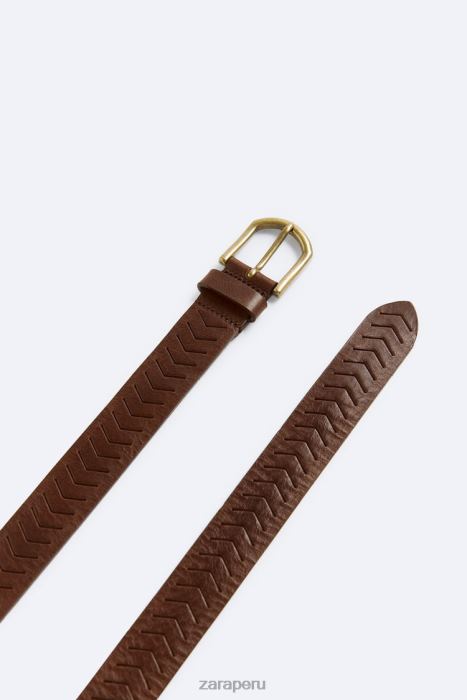 Zara hombres cinturón en relieve BDP8J1471 accesorios cuero