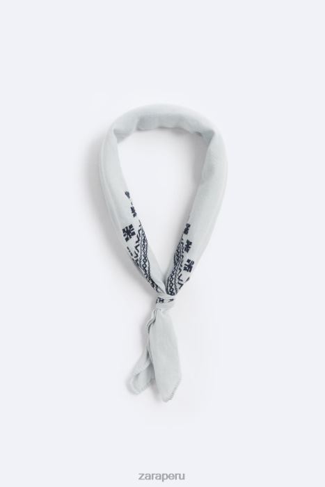 Zara hombres bandana con bordado geométrico BDP8J1396 accesorios cielo azul