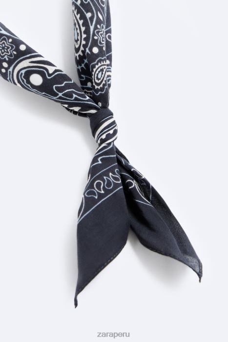 Zara hombres bandana con estampado de cachemira BDP8J1393 accesorios Azul marino