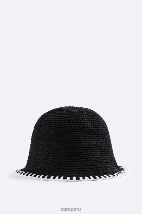 Zara hombres gorro de crochet en contraste BDP8J1439 accesorios negro