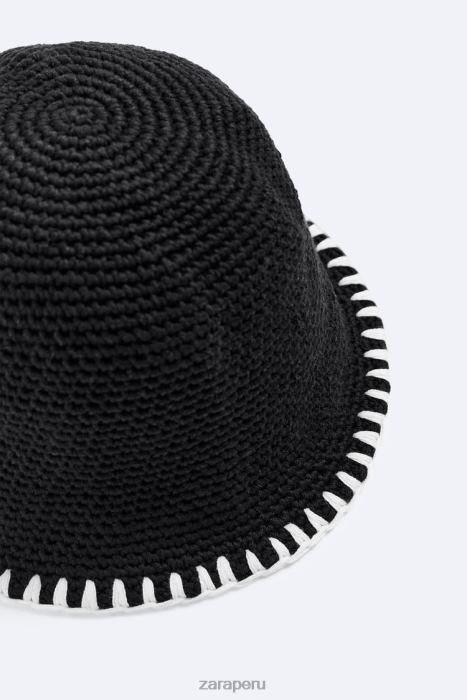 Zara hombres gorro de crochet en contraste BDP8J1439 accesorios negro