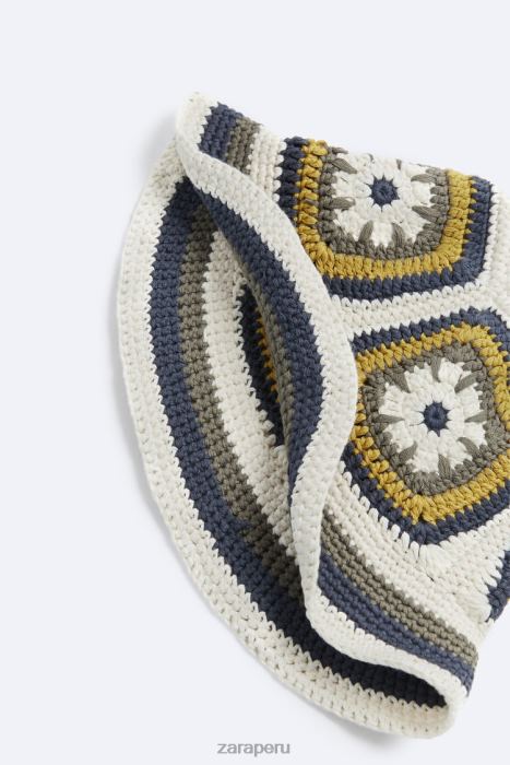Zara hombres sombrero de cuadrados de ganchillo BDP8J1441 accesorios crudo
