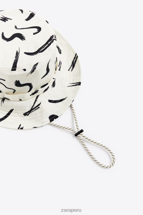 Zara hombres sombrero de pescador con estampado abstracto BDP8J1444 accesorios crudo