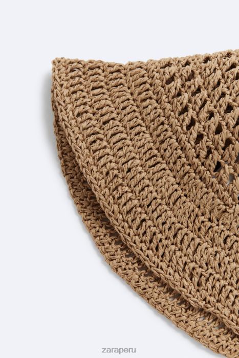 Zara hombres sombrero de pescador trenzado BDP8J1442 accesorios beige claro