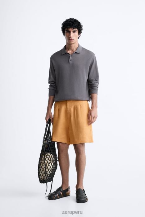 Zara hombres pantalones cortos 100% lino BDP8J1251 ropa naranja