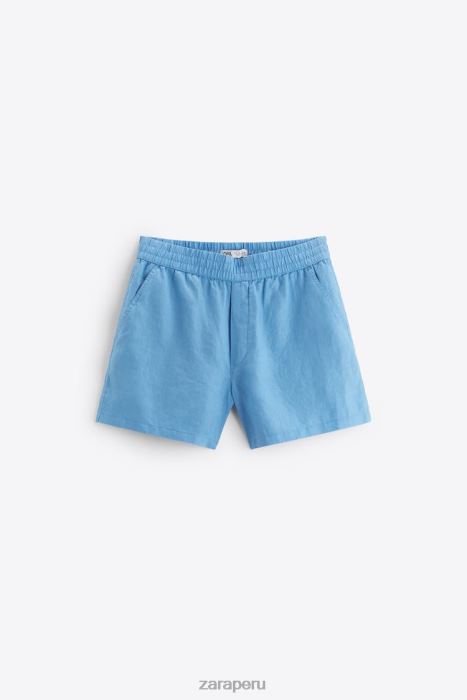 Zara hombres pantalones cortos 100% lino BDP8J1254 ropa azulado