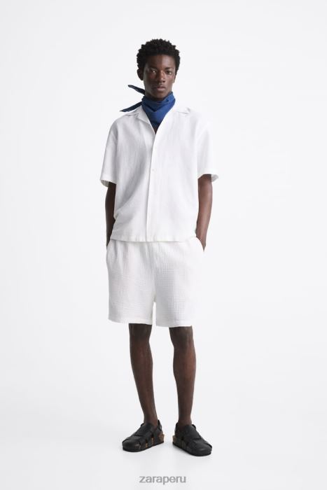 Zara hombres pantalones cortos con aspecto arrugado BDP8J1249 ropa blanco