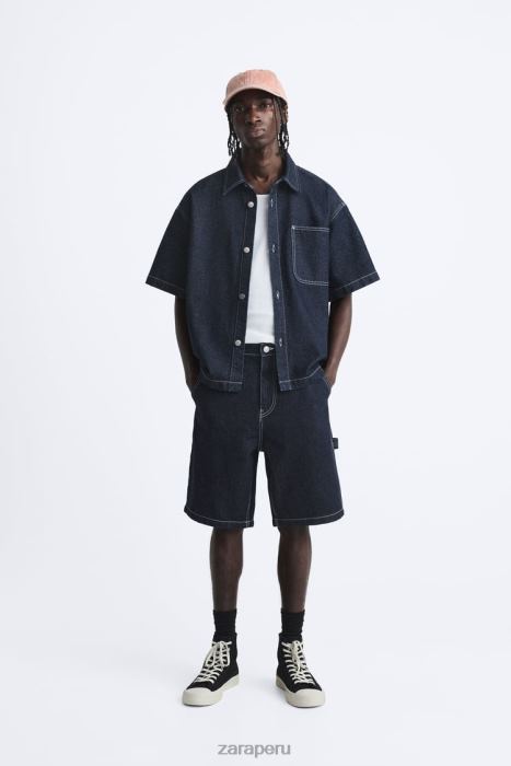 Zara hombres pantalones cortos con bolsillo de carpintero BDP8J1245 ropa azul