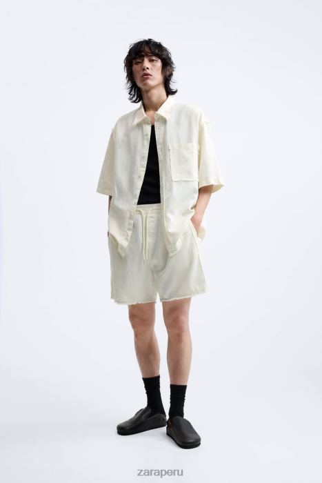 Zara hombres pantalones cortos de lino de algodón BDP8J1250 ropa ostra blanca