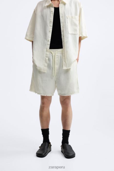 Zara hombres pantalones cortos de lino de algodón BDP8J1250 ropa ostra blanca