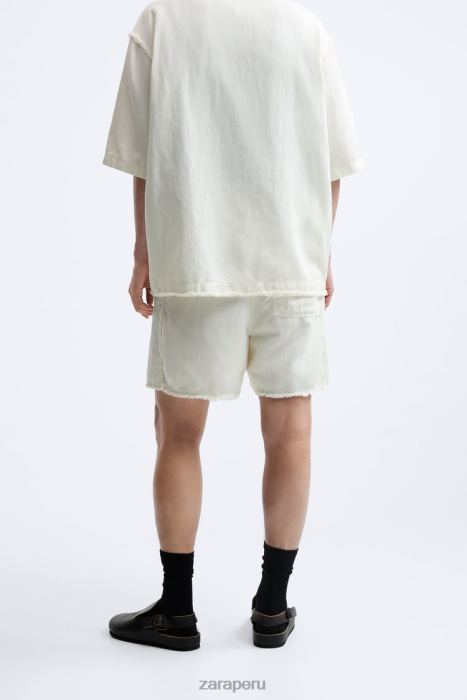 Zara hombres pantalones cortos de lino de algodón BDP8J1250 ropa ostra blanca