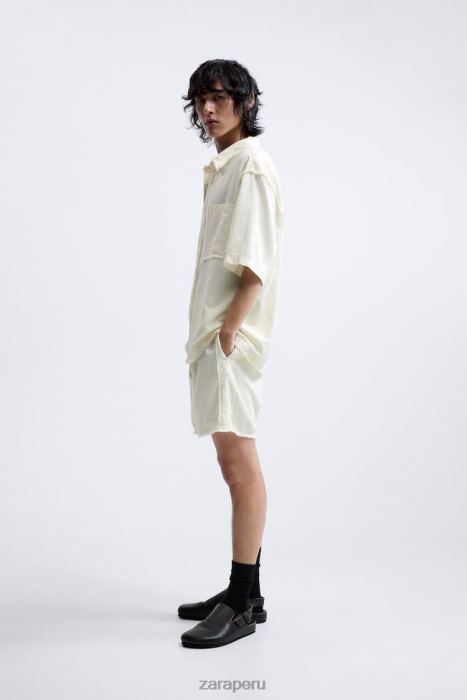 Zara hombres pantalones cortos de lino de algodón BDP8J1250 ropa ostra blanca