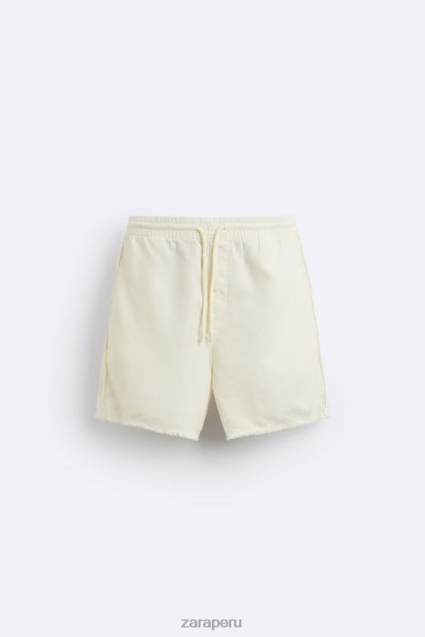 Zara hombres pantalones cortos de lino de algodón BDP8J1250 ropa ostra blanca