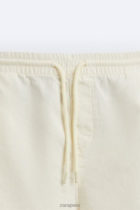 Zara hombres pantalones cortos de lino de algodón BDP8J1250 ropa ostra blanca
