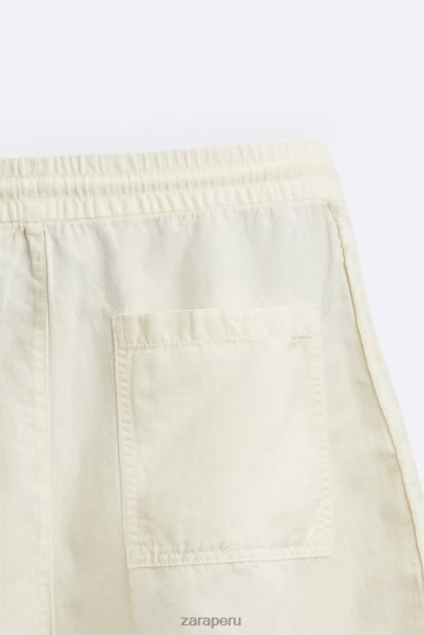 Zara hombres pantalones cortos de lino de algodón BDP8J1250 ropa ostra blanca