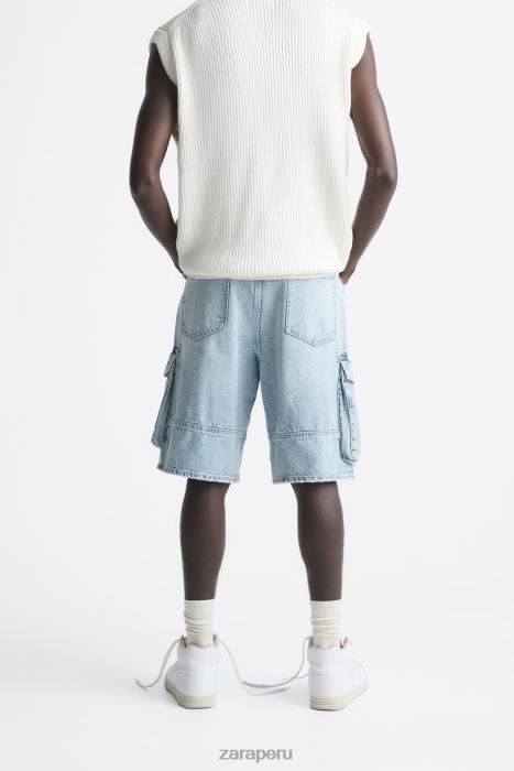 Zara hombres pantalones cortos de mezclilla BDP8J1248 ropa azul medio