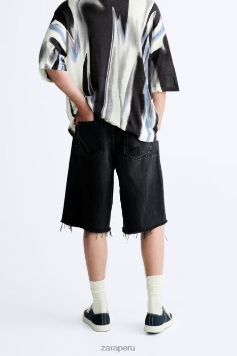 Zara hombres pantalones cortos de mezclilla de ajuste relajado BDP8J1243 ropa negro