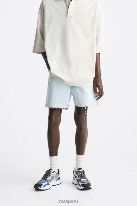 Zara hombres pantalones cortos de mezclilla recortados BDP8J1244 ropa azul claro