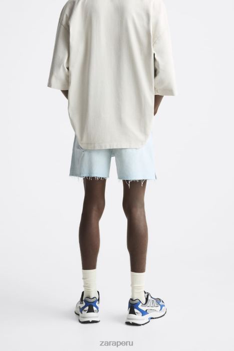 Zara hombres pantalones cortos de mezclilla recortados BDP8J1244 ropa azul claro