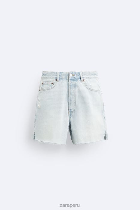 Zara hombres pantalones cortos de mezclilla recortados BDP8J1244 ropa azul claro