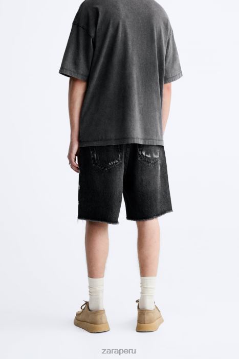 Zara hombres pantalones cortos de mezclilla rotos BDP8J1241 ropa negro