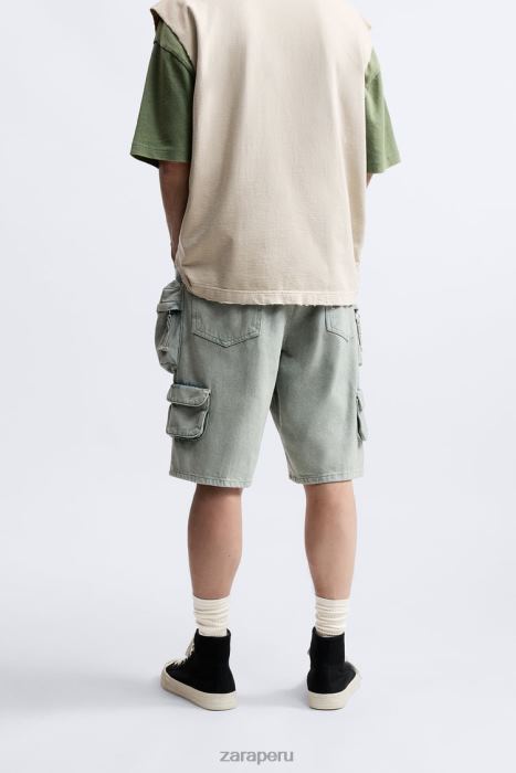 Zara hombres pantalones cortos utilitarios de mezclilla BDP8J1247 ropa azul verde