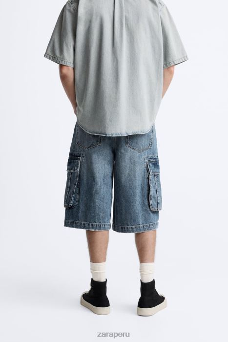Zara hombres shorts cargo holgados BDP8J1246 ropa azul