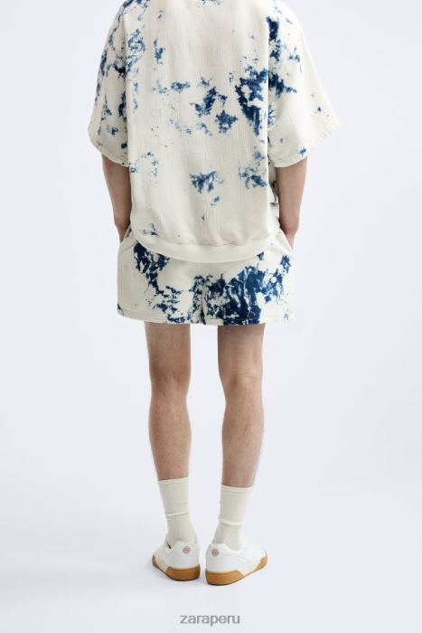 Zara hombres shorts de mezclilla teñidos anudados BDP8J1237 ropa ostra blanca