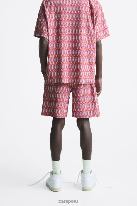 Zara hombres shorts de punto geométrico en jacquard BDP8J1239 ropa rosa