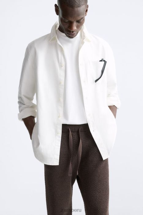 Zara hombres pantalones con textura de crochet BDP8J959 ropa chocolate