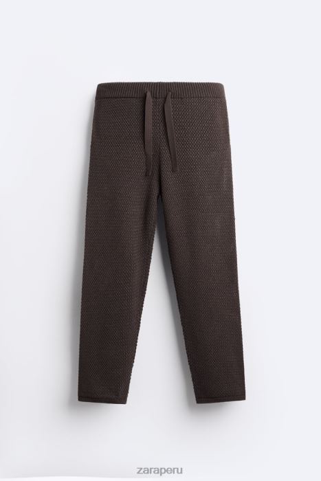 Zara hombres pantalones con textura de crochet BDP8J959 ropa chocolate