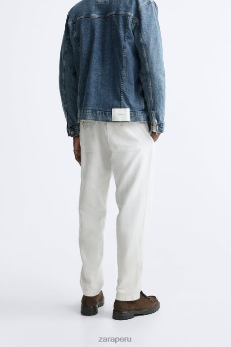 Zara hombres pantalones de algodón - lino BDP8J960 ropa gris perla