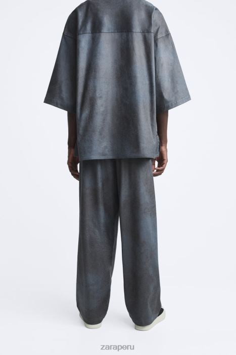 Zara hombres pantalones de ante sintético lavados BDP8J949 ropa gris