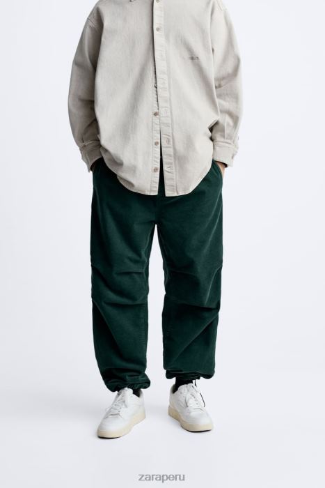 Zara hombres pantalones de paracaídas de pana BDP8J950 ropa botella verde