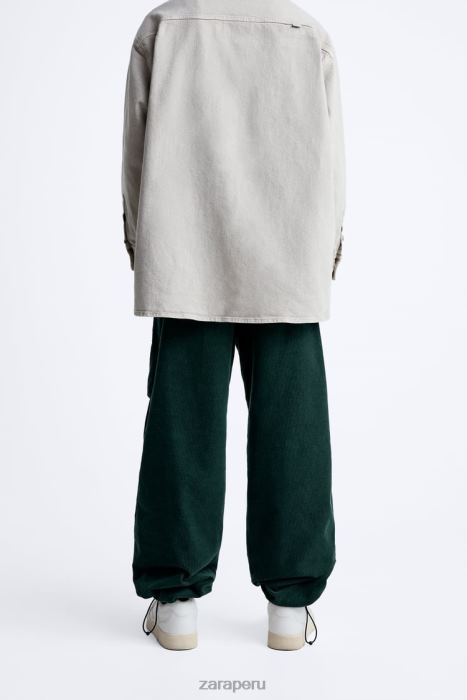 Zara hombres pantalones de paracaídas de pana BDP8J950 ropa botella verde