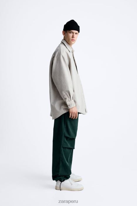 Zara hombres pantalones de paracaídas de pana BDP8J950 ropa botella verde