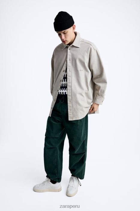 Zara hombres pantalones de paracaídas de pana BDP8J950 ropa botella verde