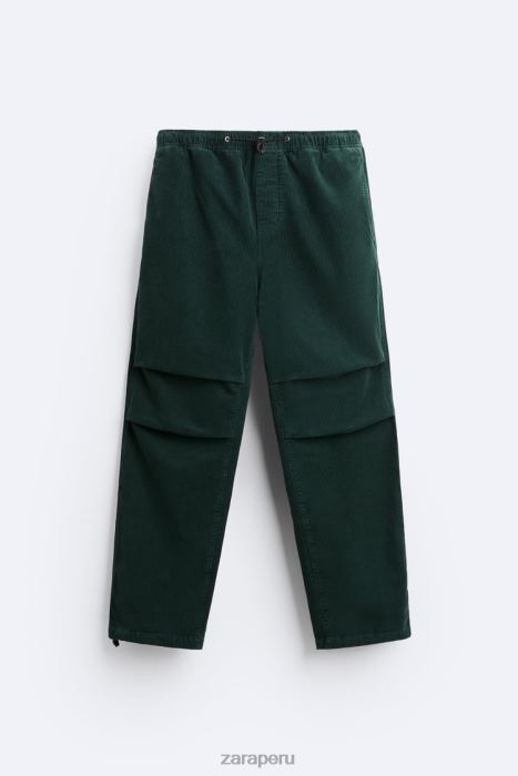 Zara hombres pantalones de paracaídas de pana BDP8J950 ropa botella verde