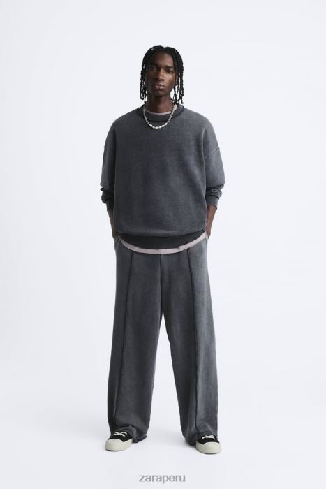 Zara hombres pantalones jogger de color lavado BDP8J948 ropa antracita oscura