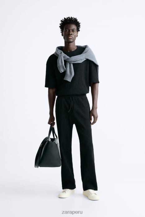 Zara hombres pantalones jogging de canalé BDP8J963 ropa negro